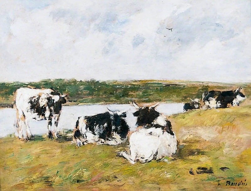 Kor vid en flod - Eugène Boudin