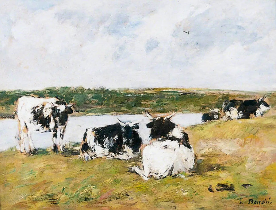 Kor vid en flod - Eugène Boudin