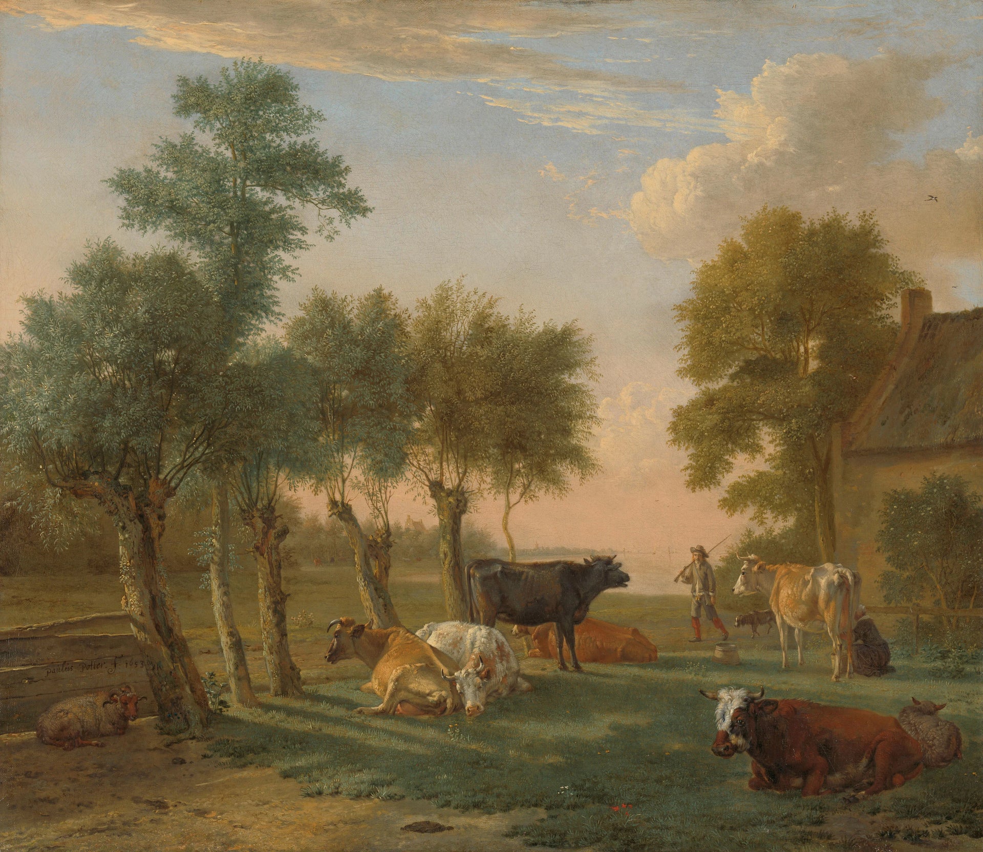 Vaches dans le pré dans une ferme - Paulus Potter