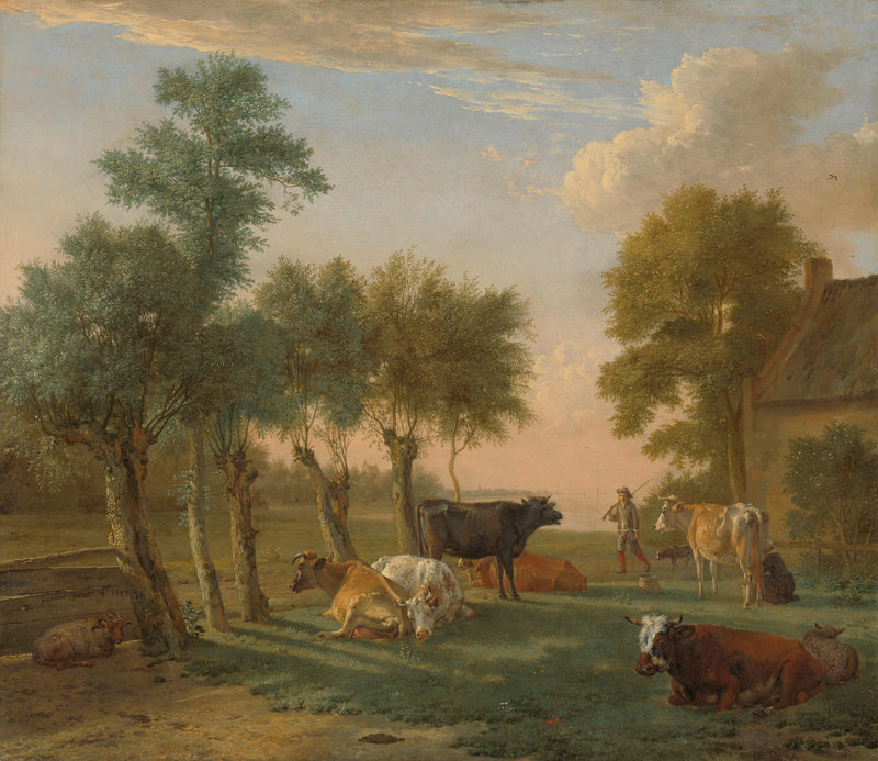 Vaches dans le pré dans une ferme - Paulus Potter