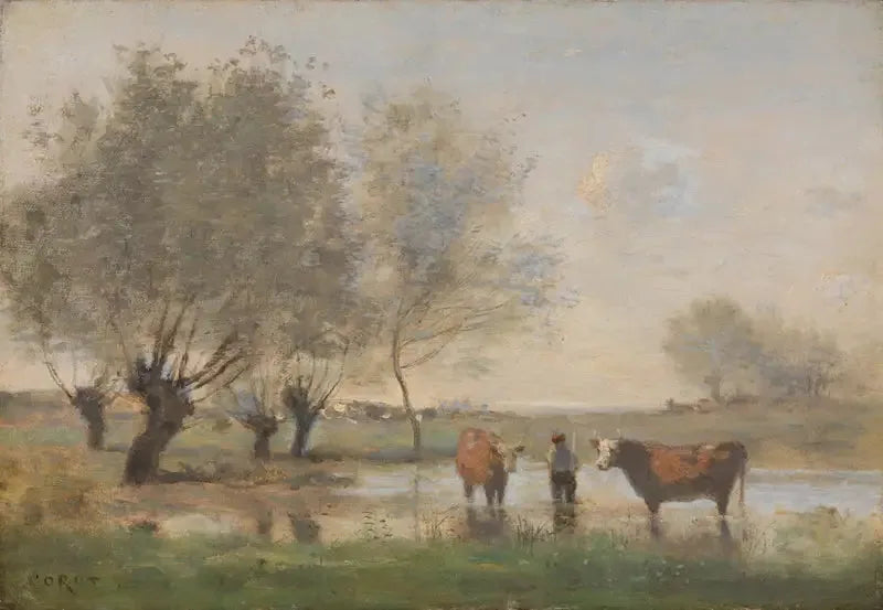 Kor i ett träsklandskap - Jean-Baptiste Camille Corot