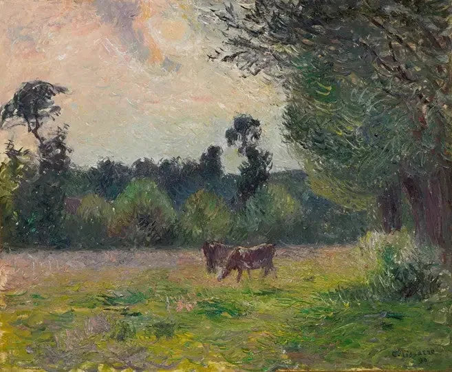 Kor på en äng, solnedgång - Camille Pissarro