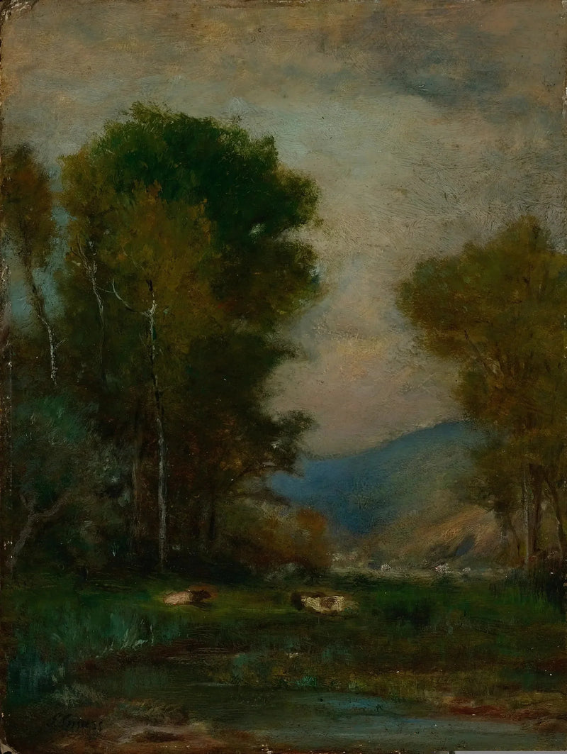Kor nära en bäck - George Inness