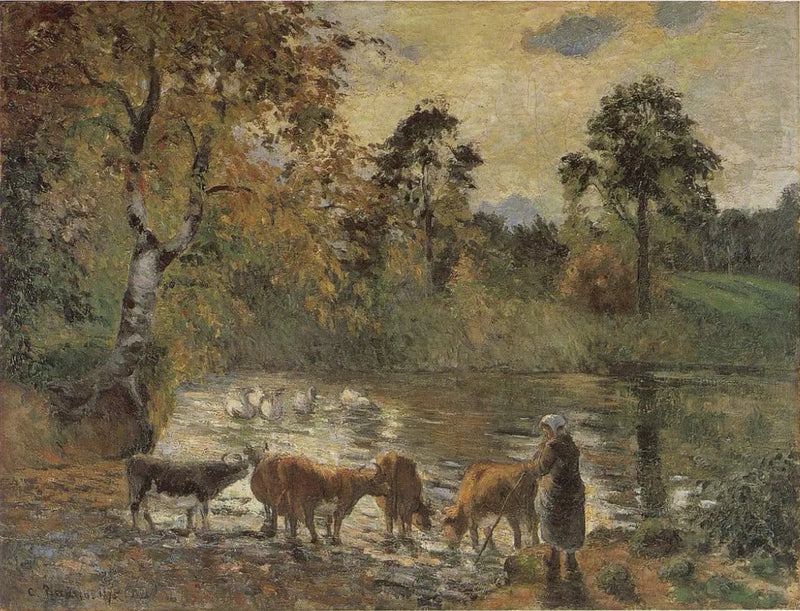 Kor som dricker vid Montfoucaults damm - Camille Pissarro