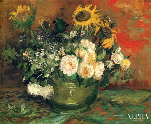 Vase avec tournesols, roses - Van Gogh - Reproductions de tableaux et peintures haut de gamme