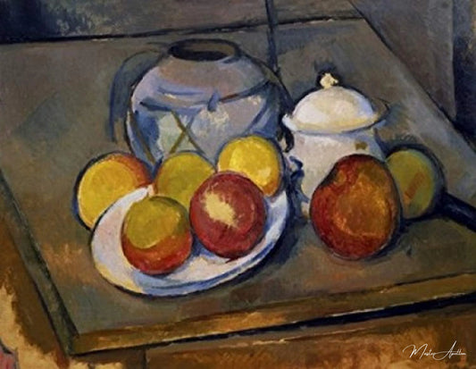 Vase, sucrier et pommes - Paul Cézanne - Reproductions de tableaux et peintures haut de gamme