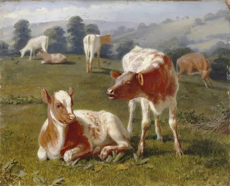 Kalvar i en äng - Briton Rivière