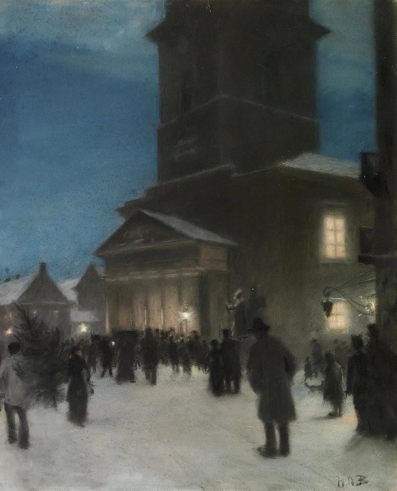 Julafton framför Notre-Dame-kyrkan (Vor Frue Kirke) i Köpenhamn. - H. A. Brendekilde