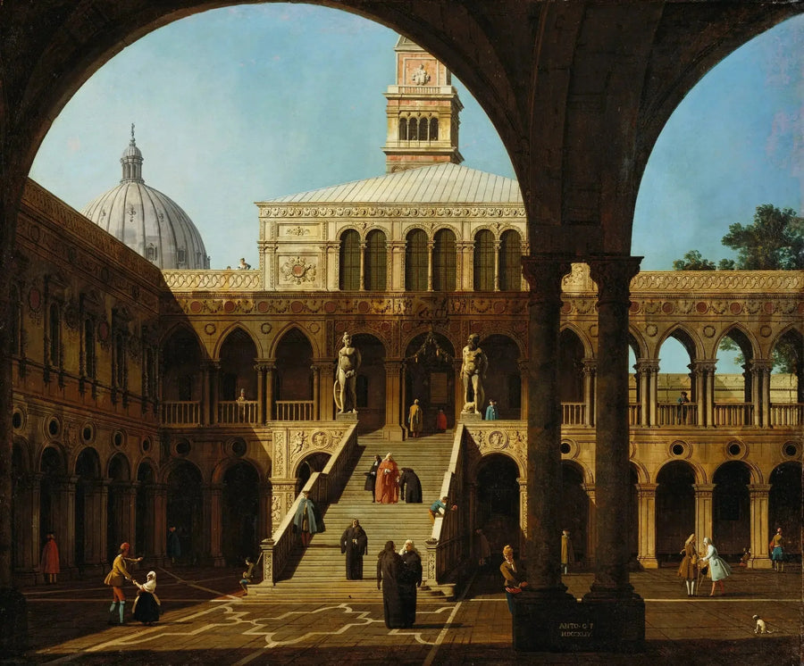 Venetia: Capriccio av domstolen i Dogepalatset med Scala dei Giganti - Canaletto