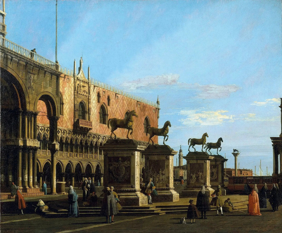 Venetia: Capriccio av Piazzettan med Saint-Marc-hästarna - Canaletto
