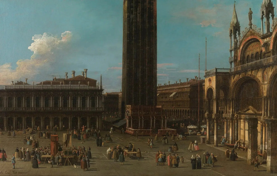 Venedig: Piazza de la Piazzetta med campanilen och sidan av San Marco - Canaletto