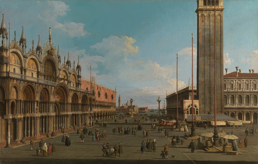 Venedig: Piazza och Piazzetta vid Torre dell'Orologio mot San Giorgio - Canaletto