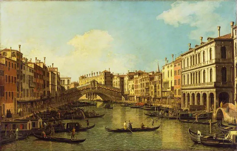 Venedig: Grand Canal från Dolfin-Manin-palatset mot Rialto-bron - Canaletto