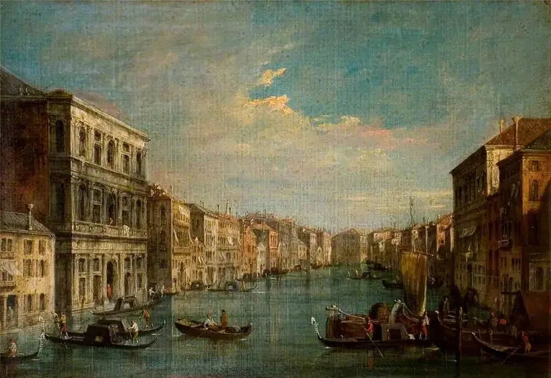 Venedig: Grand Canal sett från sydväst från Palazzo Grimani - Canaletto
