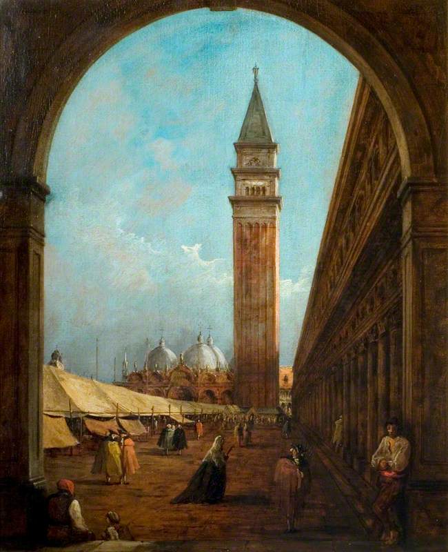 Venice: en marknad på Sankt Markus platsen sedd genom en båge i sydväst - Francesco Guardi