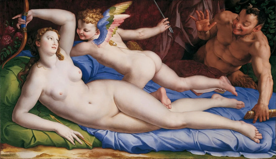 Vénus, Cupidon och Satyre - Bronzino