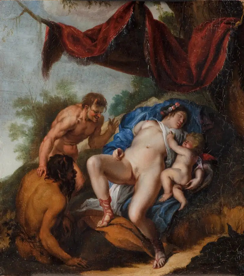 Sovande Venus med Amor observerad av satyrer - Peter Paul Rubens