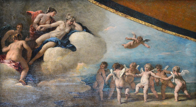 Venus omgiven av nymfer som tittar på en rond av Amor - Sebastiano Ricci