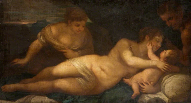 Venus och Cupido med en satyr (tidigare känd som « Naken liggande ») - Luca Giordano