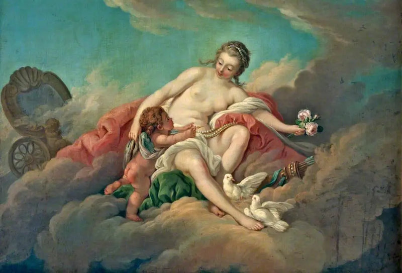 Venus och Cupido i molnen - François Boucher