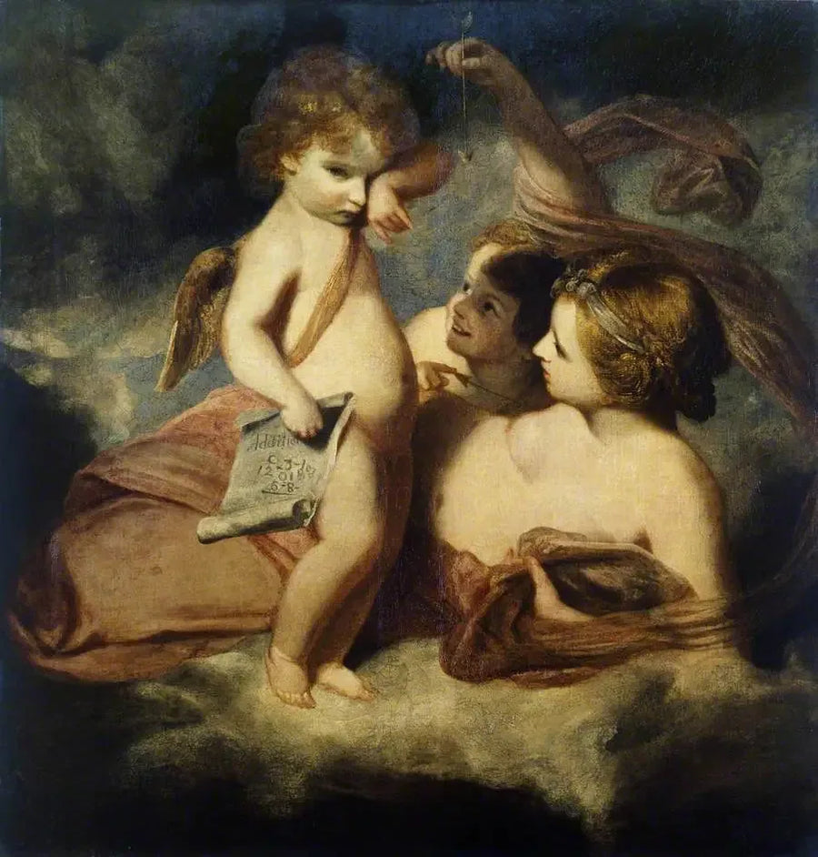 Venus tillrättavisar Cupido för att ha lärt sig kasta räkningar - Joshua Reynolds