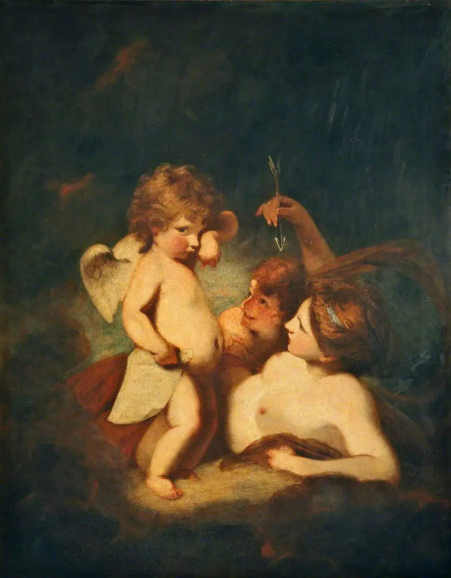 Vénus tillrättavisar Cupido för att ha lärt sig kasta räkningar - Joshua Reynolds