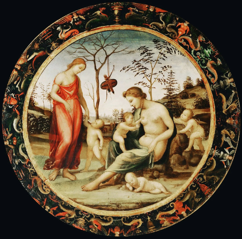 Jordiska Venus med Eros och himmelska Venus med Antéros och två andra cupidoer - Il Sodoma (Giovanni Antonio Bazzi)