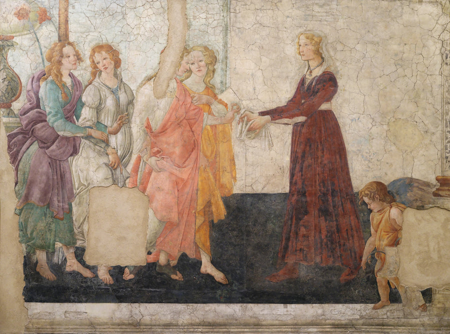 Venus och de tre gracerna som ger gåvor till en ung flicka - Sandro Botticelli