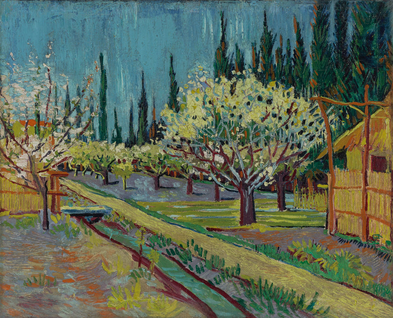 Blomstrande fruktträdgård, omgiven av cypresser - Vincent van Gogh