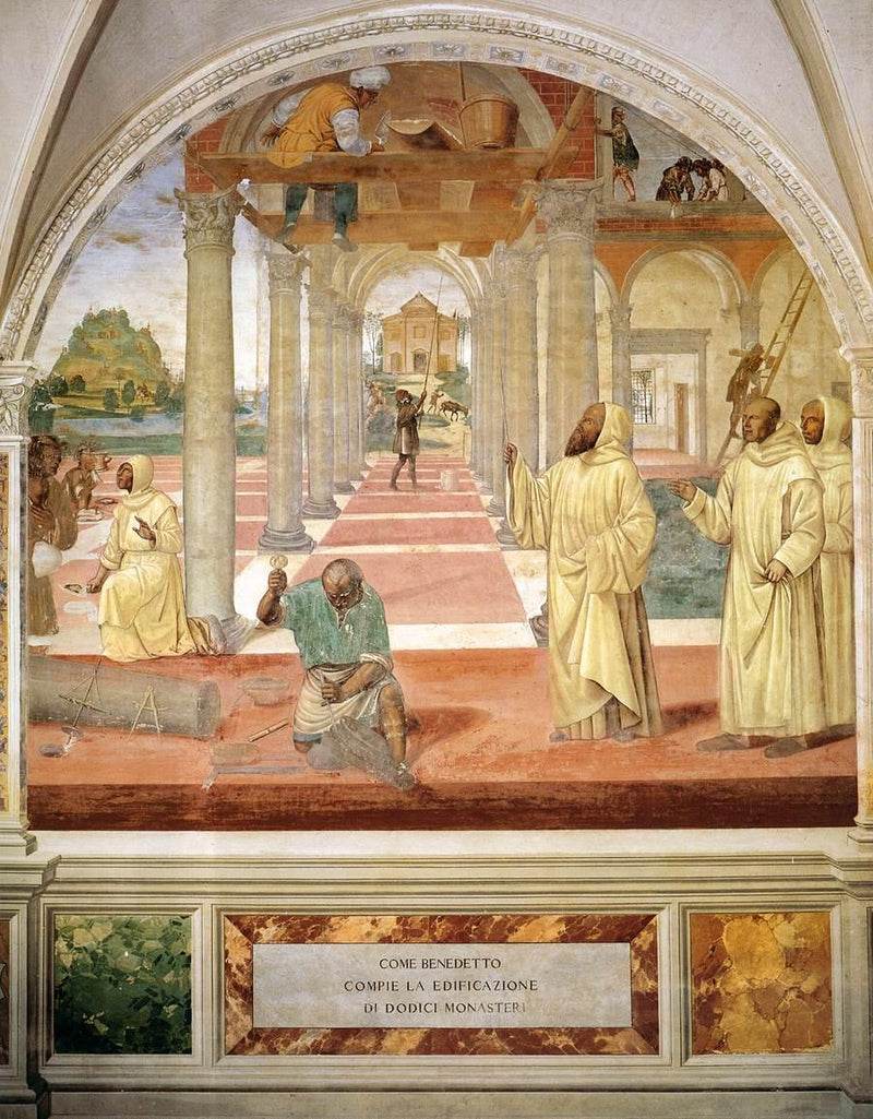Helgonet Benoits liv, scen 11 Benoît låter bygga tolv kloster - Il Sodoma (Giovanni Antonio Bazzi)