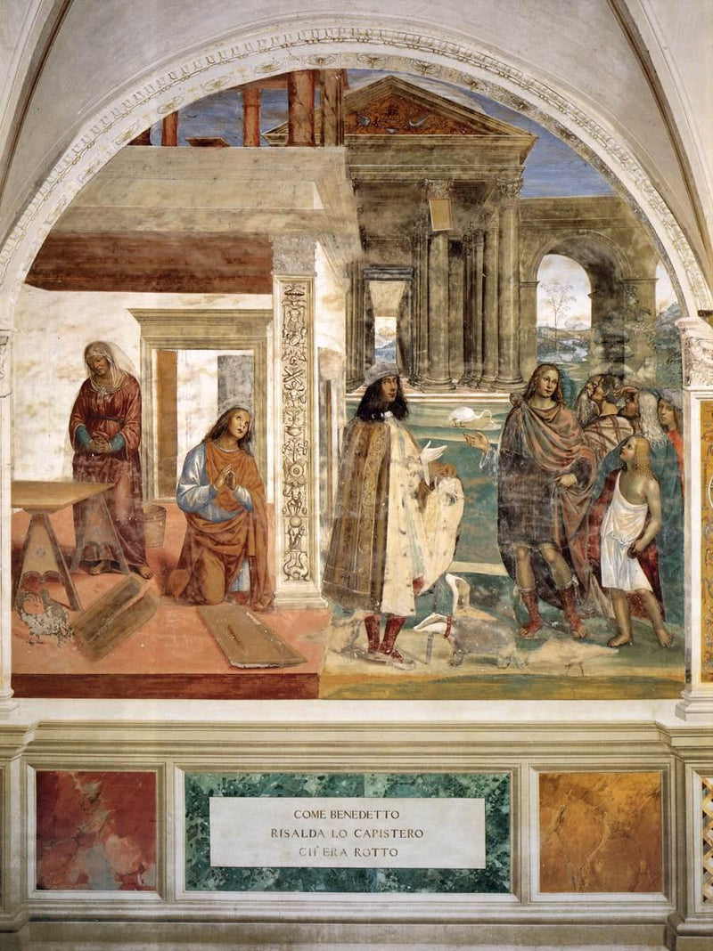Helgonet Benedikts liv, Scen 3 Benedikt reparerar den krossade silen - Il Sodoma (Giovanni Antonio Bazzi)