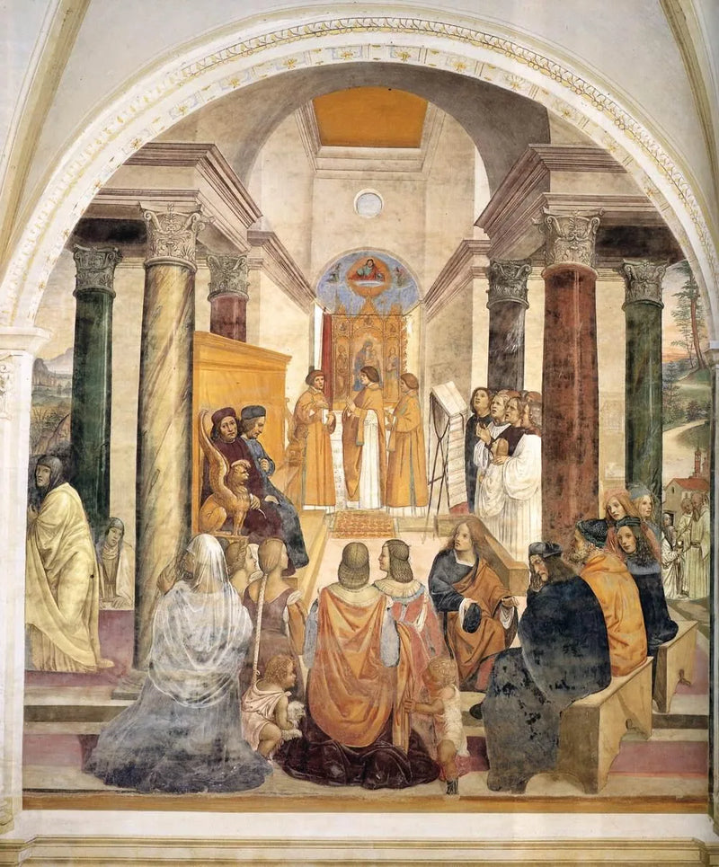 Helgonet Benoīts liv, scen 33: Benoït ger posthum bikt till två nunnor - Il Sodoma (Giovanni Antonio Bazzi)