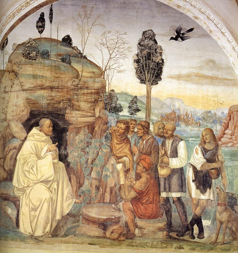 Helgonet Benoīts liv, scen 7: Benoït undervisar bönderna - Il Sodoma (Giovanni Antonio Bazzi)