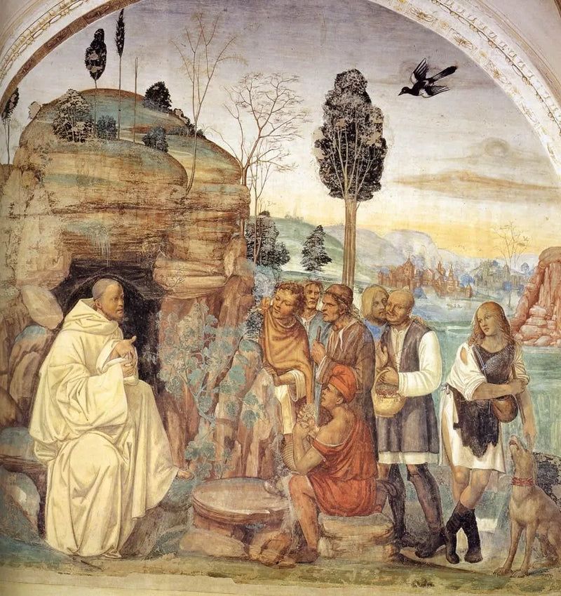 Helgonet Benoīts liv, scen 7: Benoït undervisar bönderna - Il Sodoma (Giovanni Antonio Bazzi)