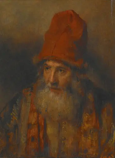 Gammal man med en stor mössa kantad med päls - Rembrandt