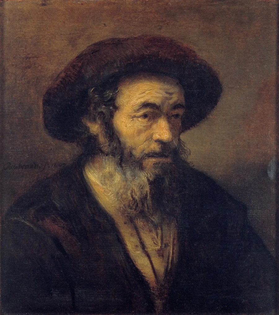 Gammal man med skägg som tittar åt höger - Rembrandt