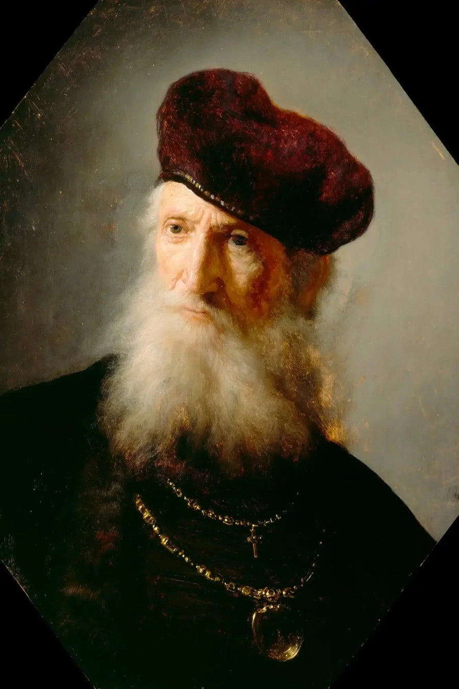 Huvud av en gammal skäggig man som bär en hög basker - Rembrandt