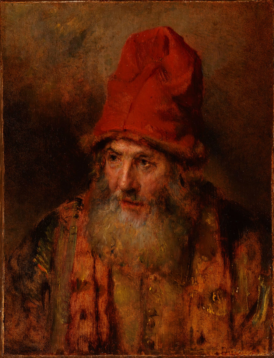 Gammal man med en stor mössa kantad med päls - Rembrandt