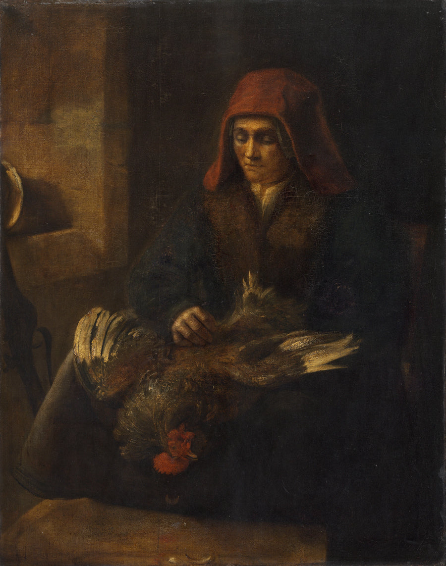 Kvinna som plockar en fågel - Rembrandt