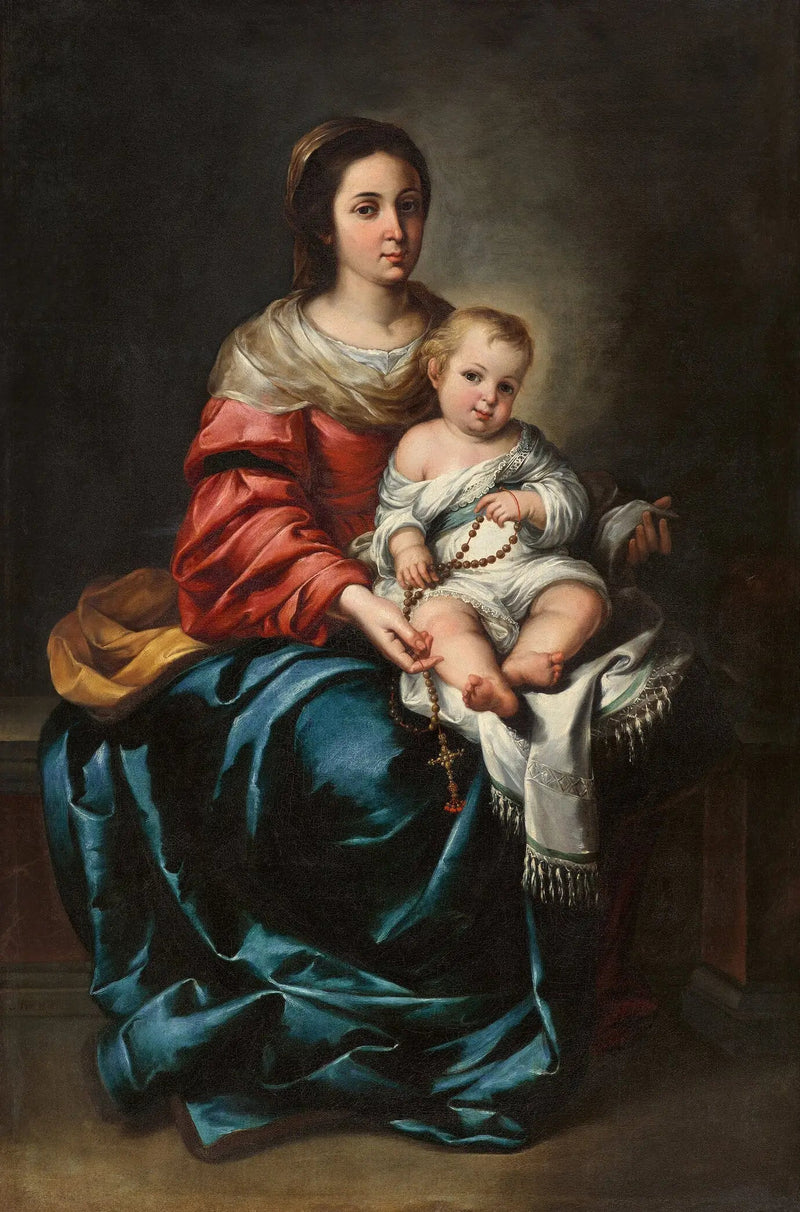 Jungfru med barnet, med rosenkrans - Bartolomé Esteban Murillo