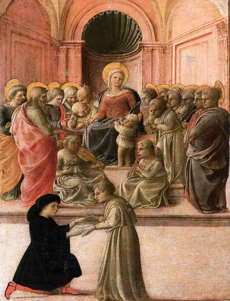 Madonna med barn med helgon, änglar och en donator - Fra Filippo Lippi