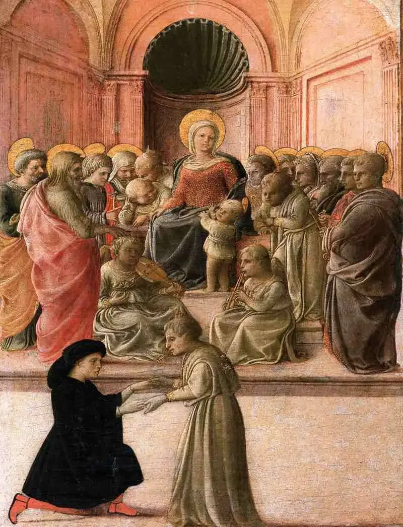 Madonna med barn med helgon, änglar och en donator - Fra Filippo Lippi