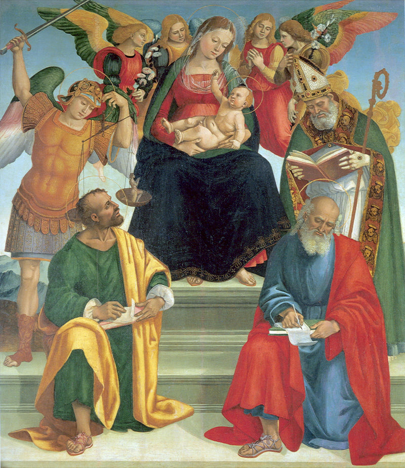 Madonna med barn med helgon och änglar - Luca Signorelli