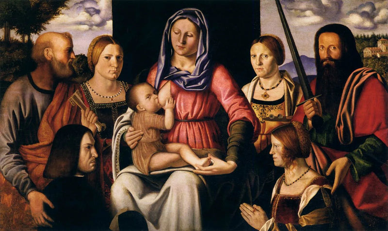 Jungfru med barnet med helgon och donatorer - Bernardino Luini