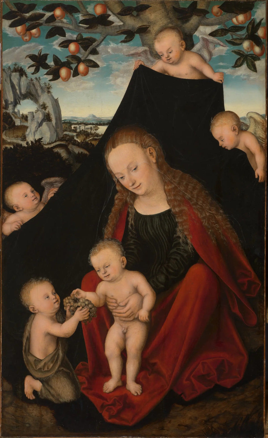 Jungfru med barnet med den unge helige Johannes Döparen och änglar - Lucas Cranach den äldre