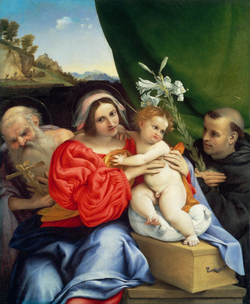 Jungfru med barnet med helgonen Jerome och Nikolaus av Tolentino - Lorenzo Lotto