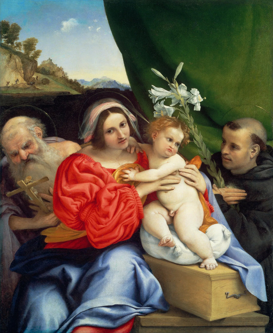 Jungfru med barnet med helgonen Jerome och Nikolaus av Tolentino - Lorenzo Lotto