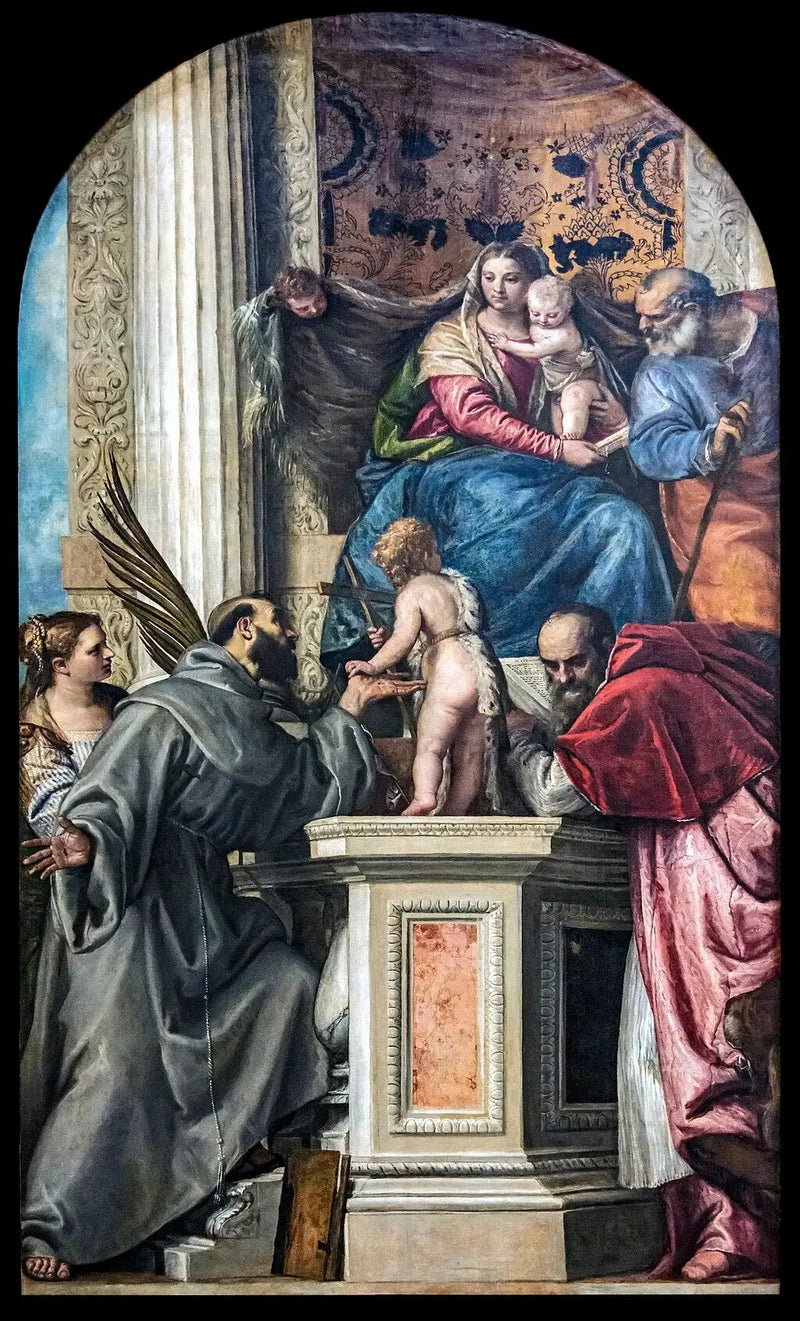 Jungfru med barnet med helige Josef, Justina av Padua, Franciskus av Assisi, Johannes döparen som barn och helige Hieronymus. - Paul Véronèse