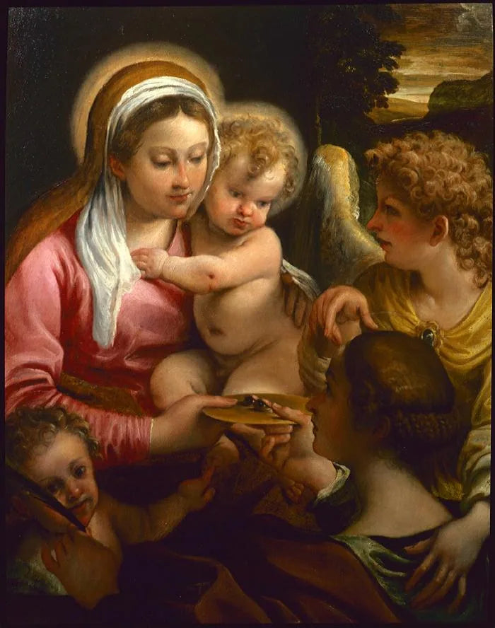 Madonna med barn med heliga Lucia och den unge Johannes Döparen - Annibale Carracci