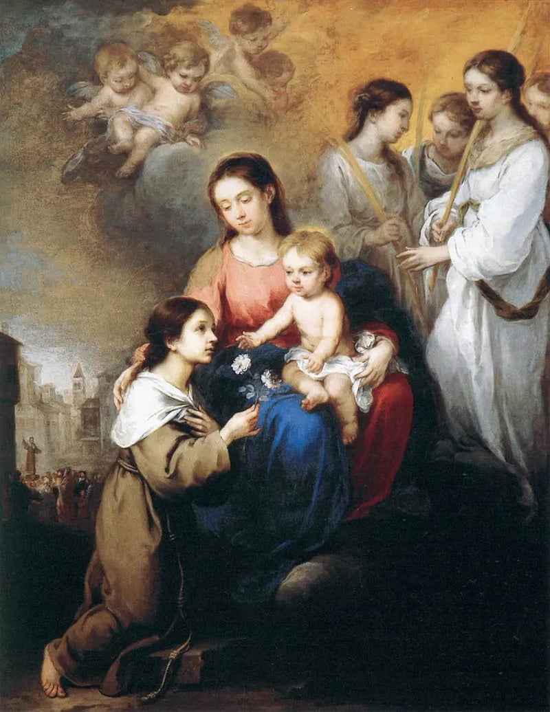 Jungfru med barnet och Heliga Rosen av Viterbo - Bartolomé Esteban Murillo